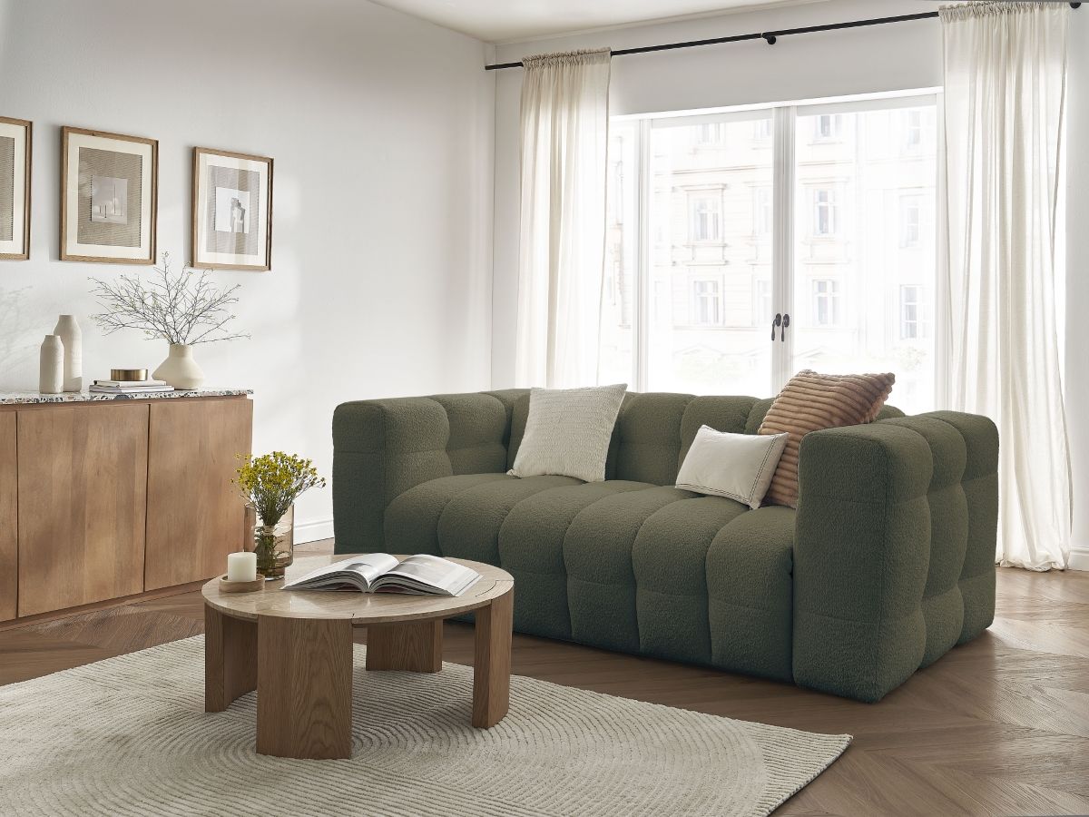 Canapé droit convertible 3 places CLOUD tissu bouclette