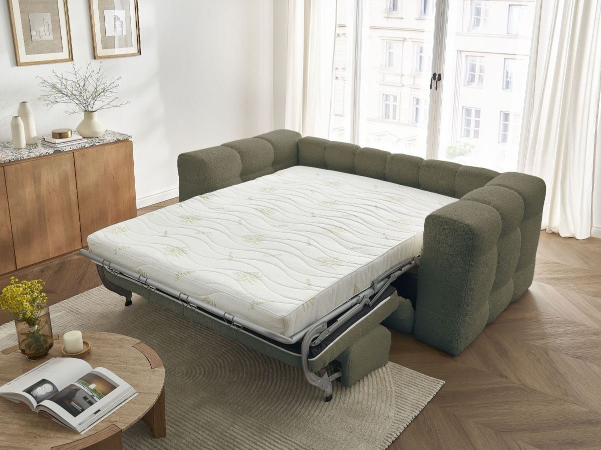 Canapé droit convertible 3 places CLOUD tissu bouclette