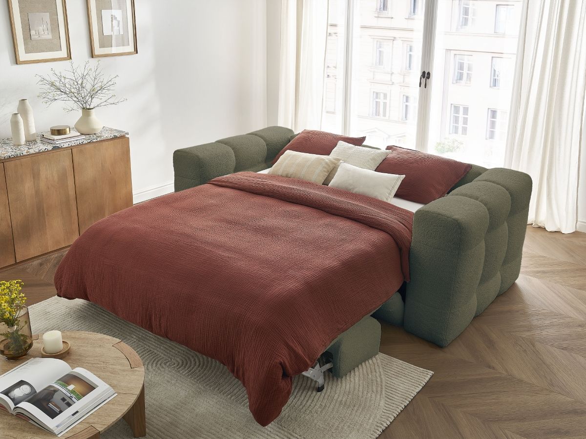 Canapé droit convertible 3 places CLOUD tissu bouclette