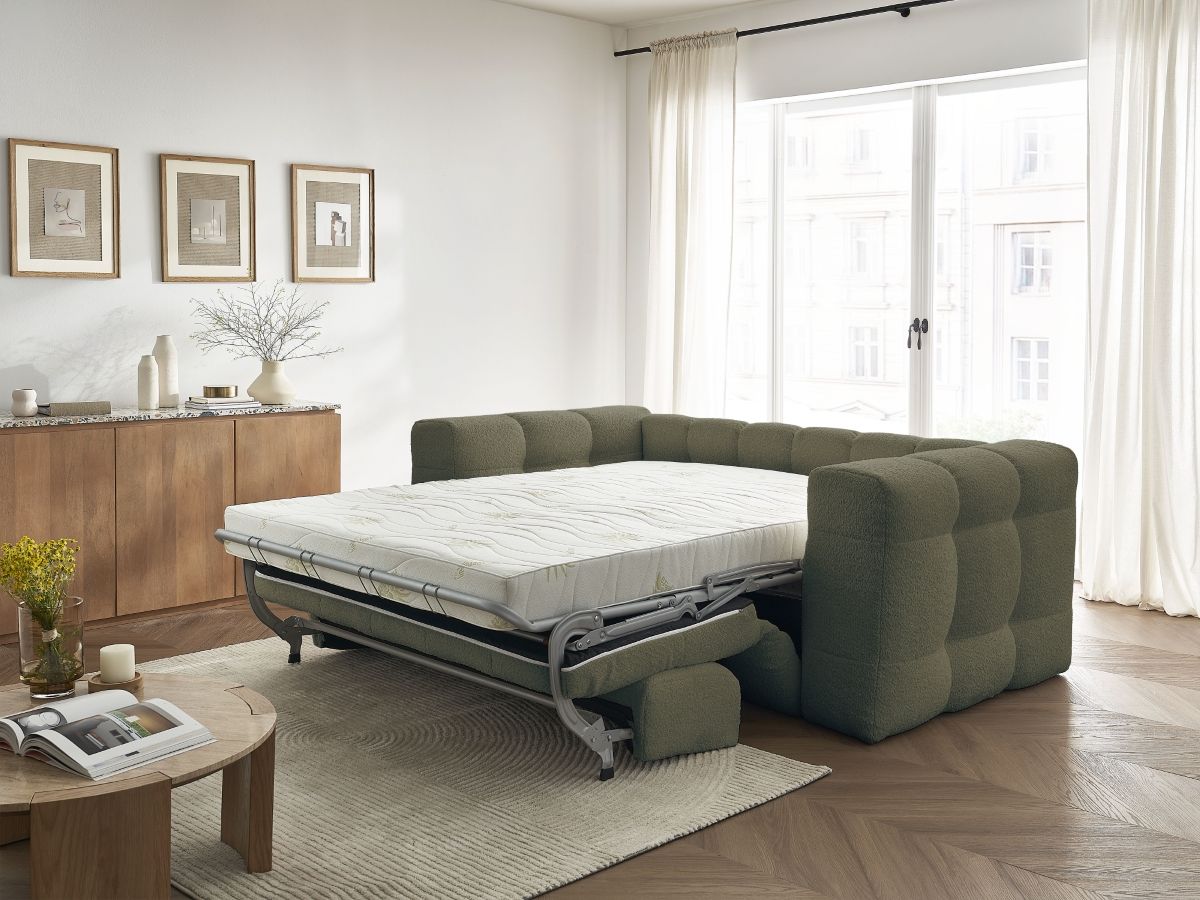 Canapé droit convertible 3 places CLOUD tissu bouclette