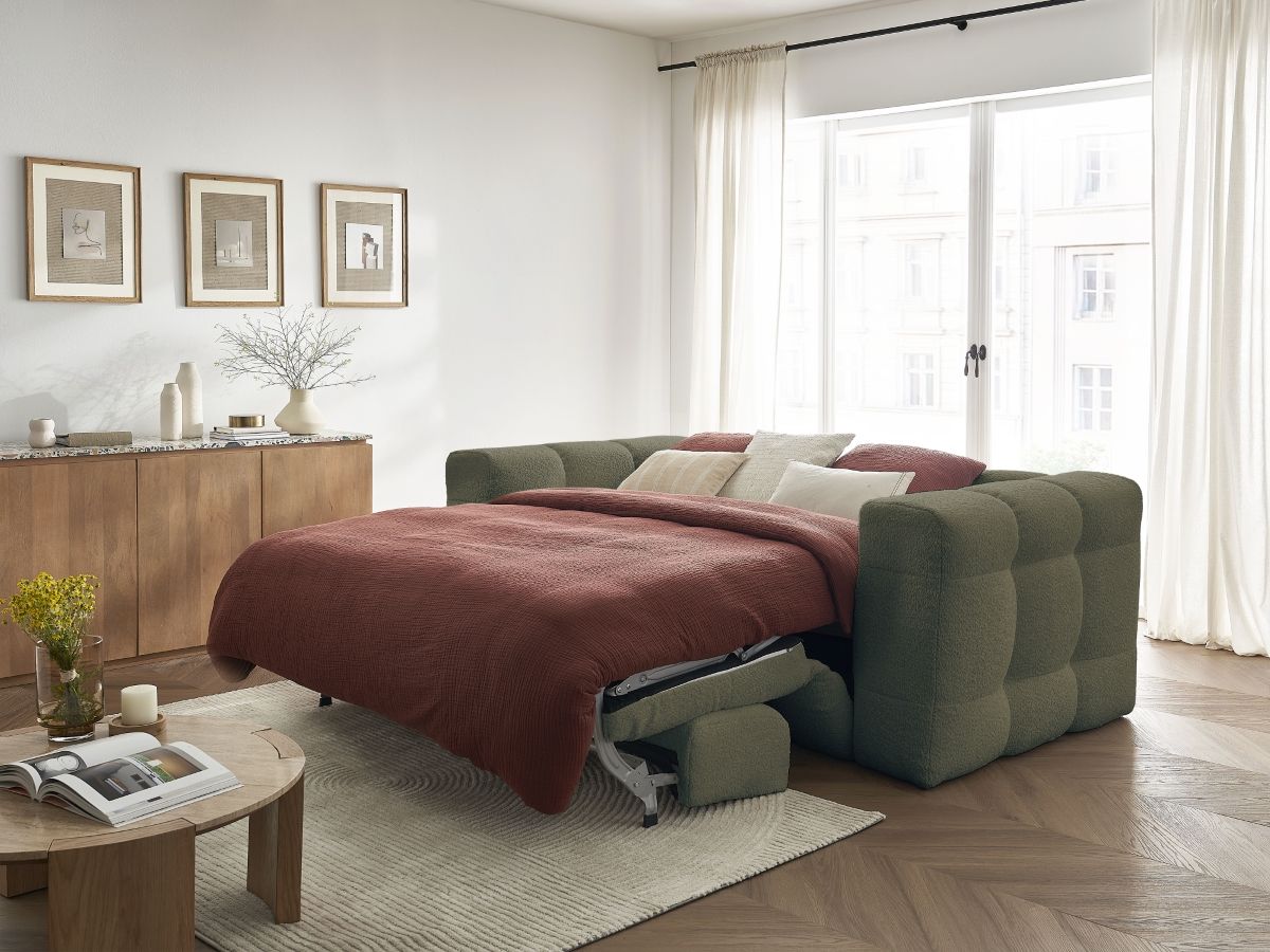 Canapé droit convertible 3 places CLOUD tissu bouclette