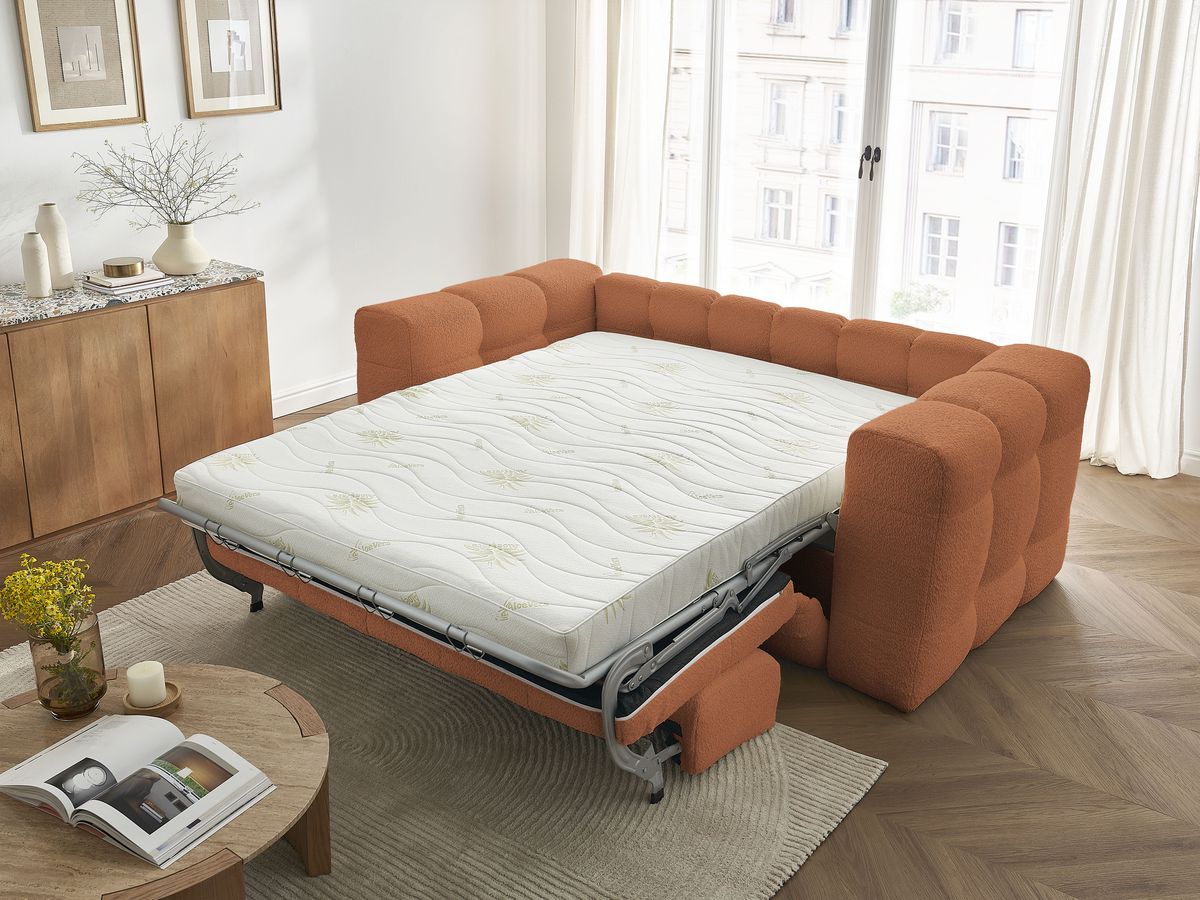 Canapé droit convertible 3 places CLOUD tissu bouclette