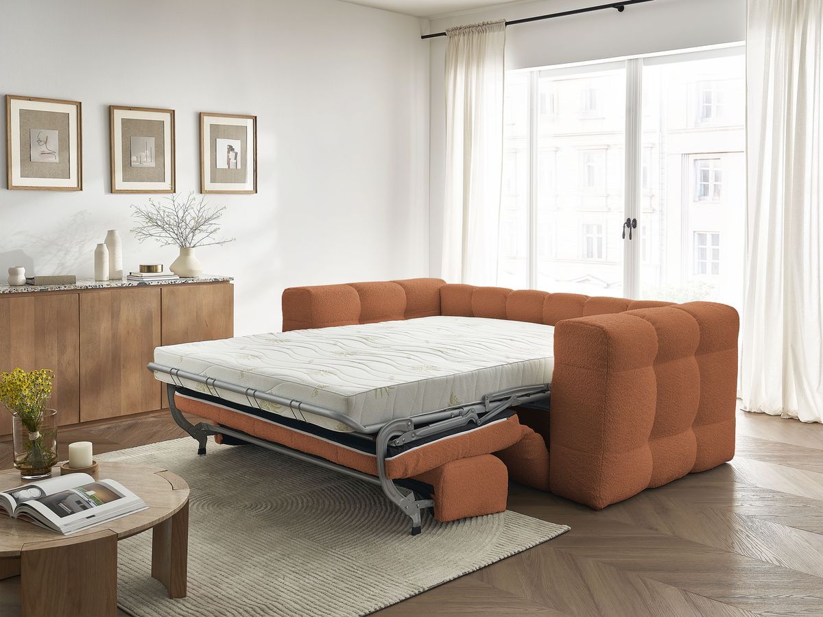 Canapé droit convertible 3 places CLOUD tissu bouclette