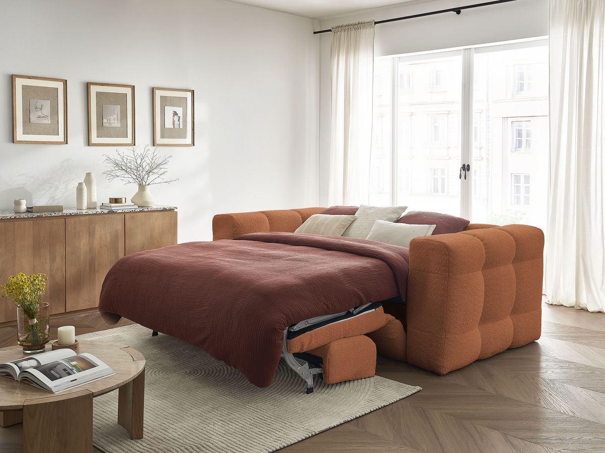 Canapé droit convertible 3 places CLOUD tissu bouclette