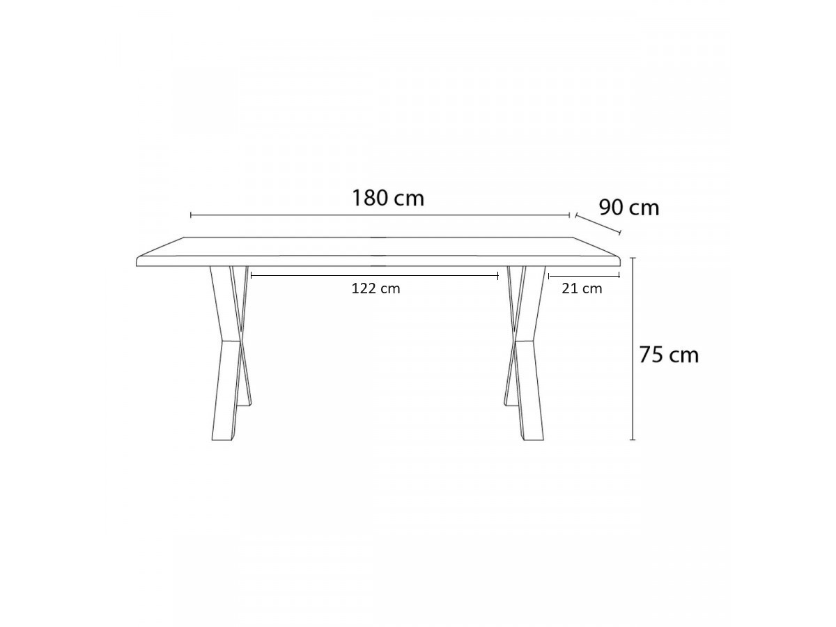 Table à manger pieds croix extensible AWANI Chêne massif et métal