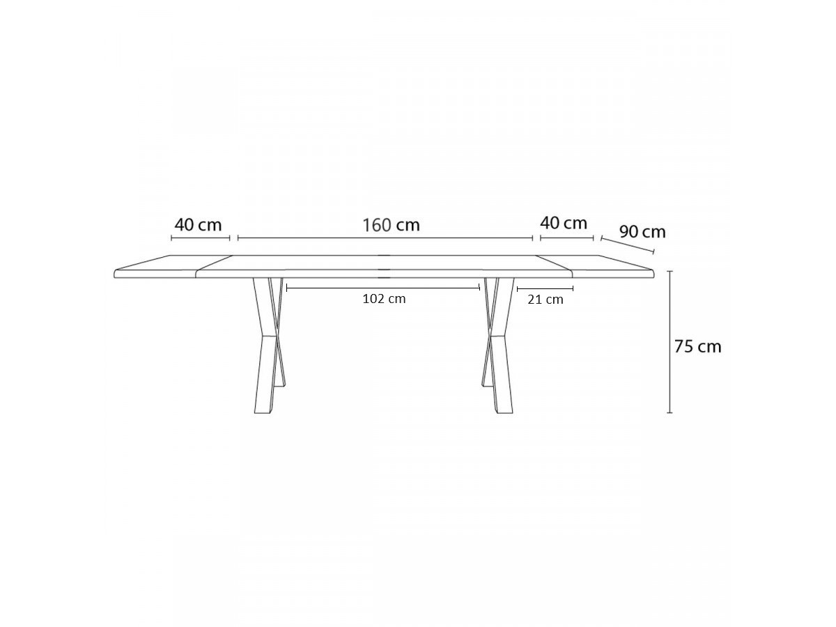 Table à manger pieds croix extensible AWANI Chêne massif et métal