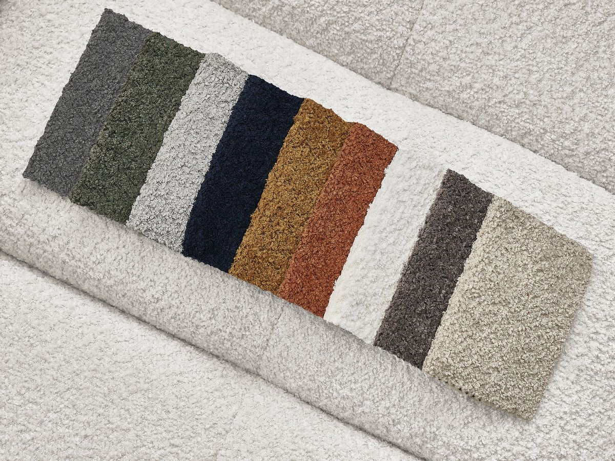 Canapé d'angle fixe EVEREST tissu chiné - Orange - Angle droit - 10 coussins