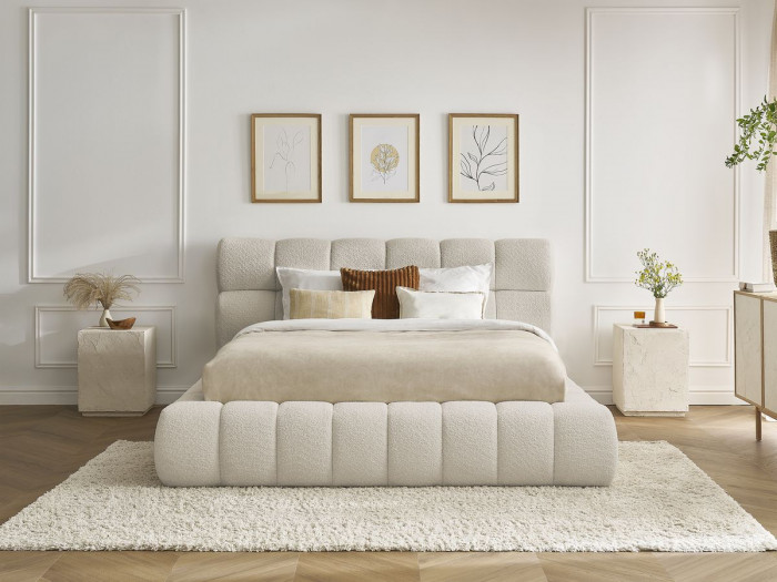 Lit coffre MONT-BLANC tissu bouclette