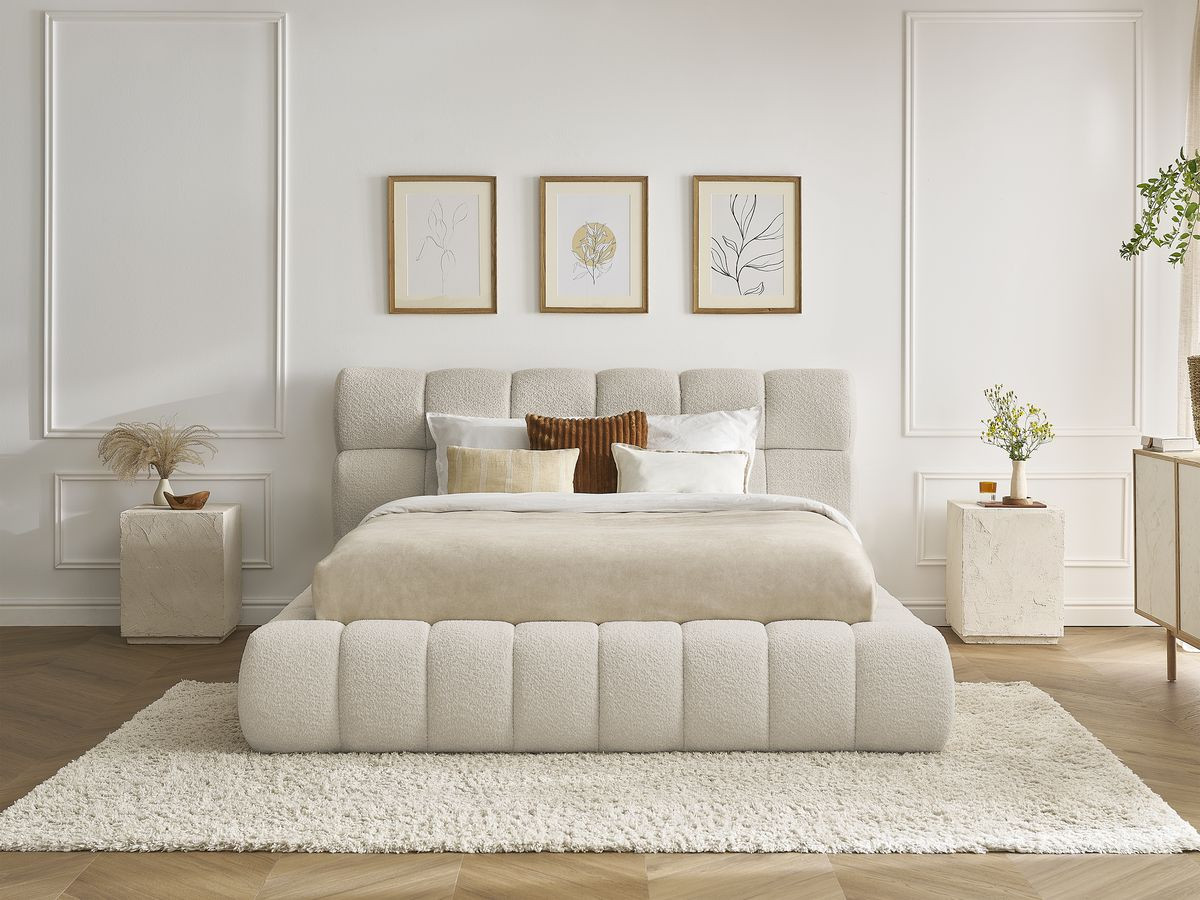 Lit coffre MONT-BLANC tissu bouclette