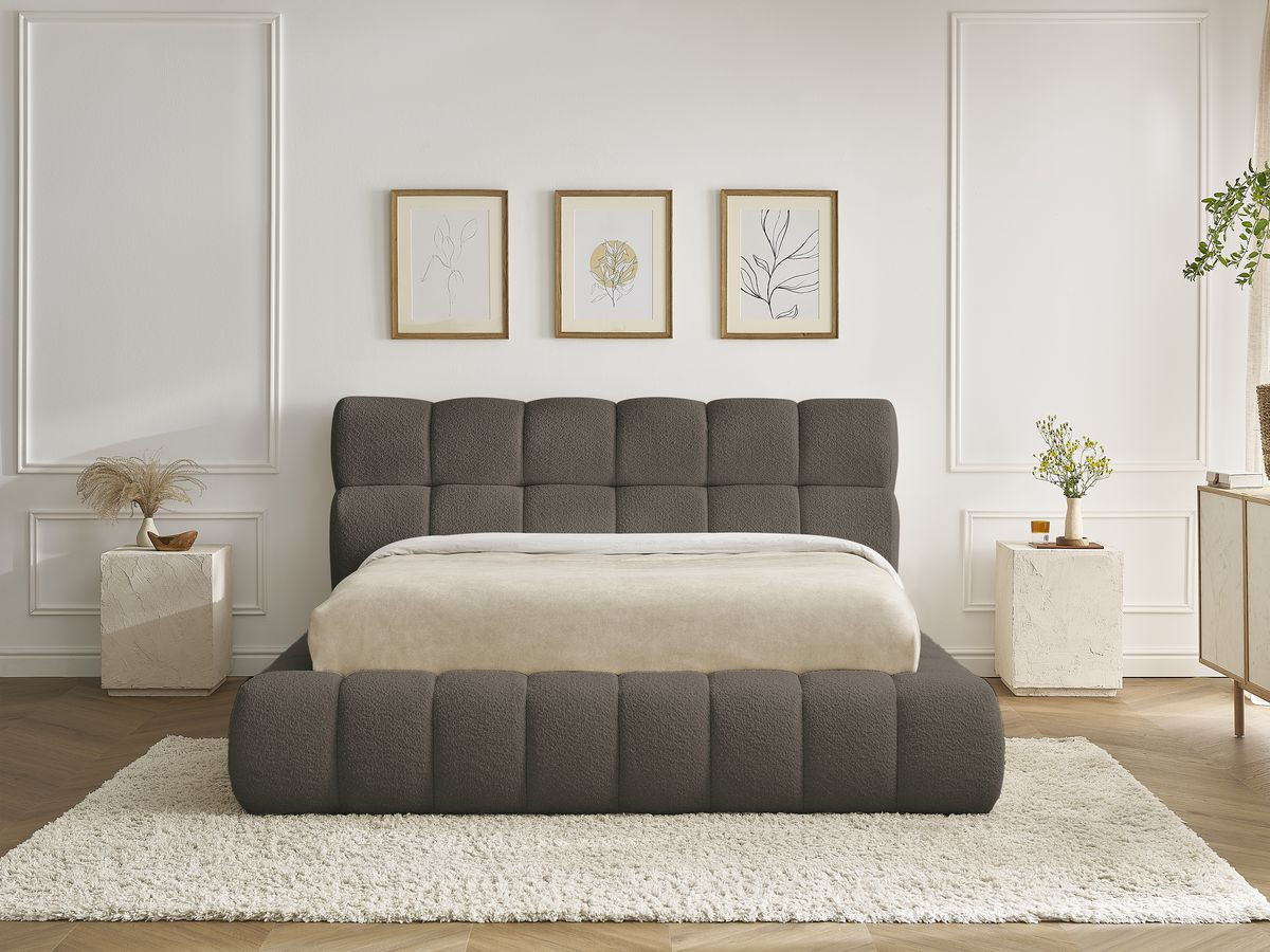 Lit coffre MONT-BLANC tissu bouclette