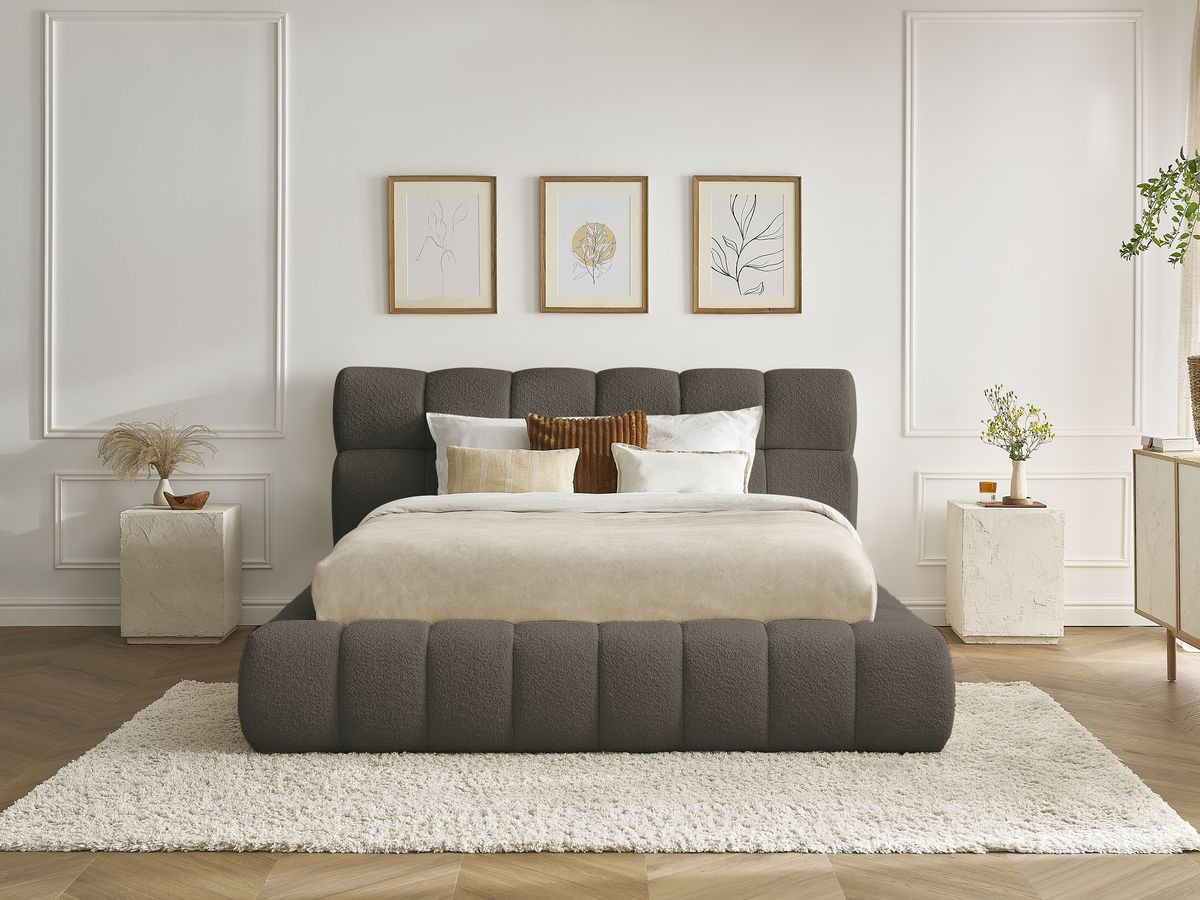 Lit coffre MONT-BLANC tissu bouclette