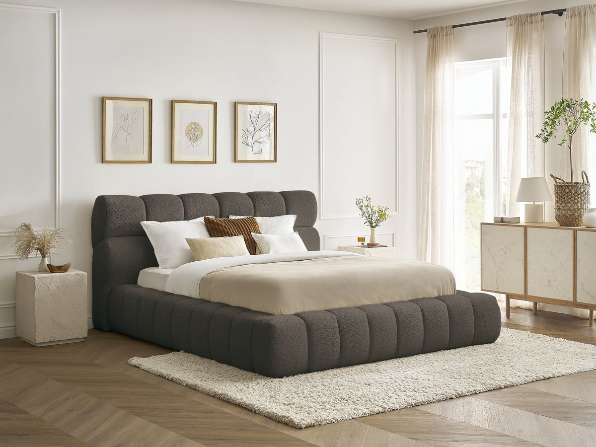 Lit coffre MONT-BLANC tissu bouclette