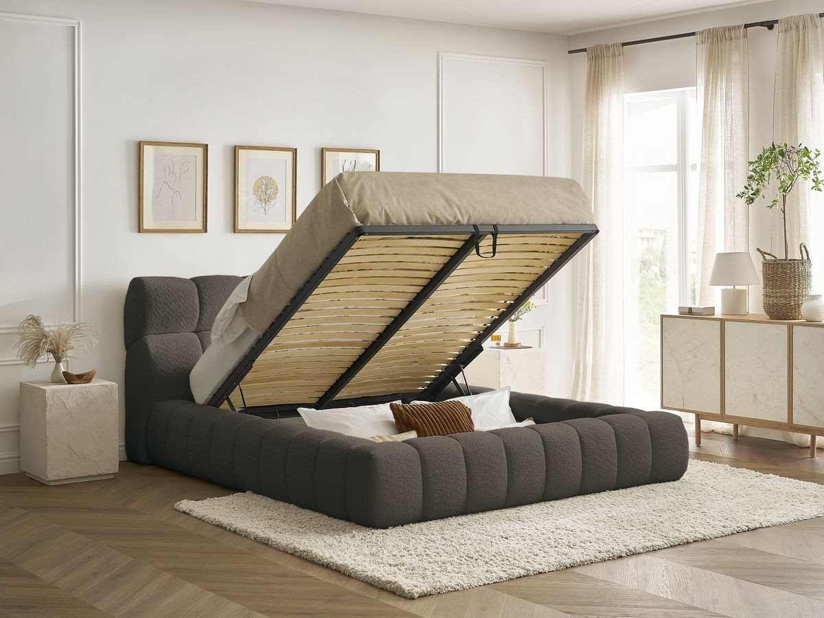 Lit coffre MONT-BLANC tissu bouclette