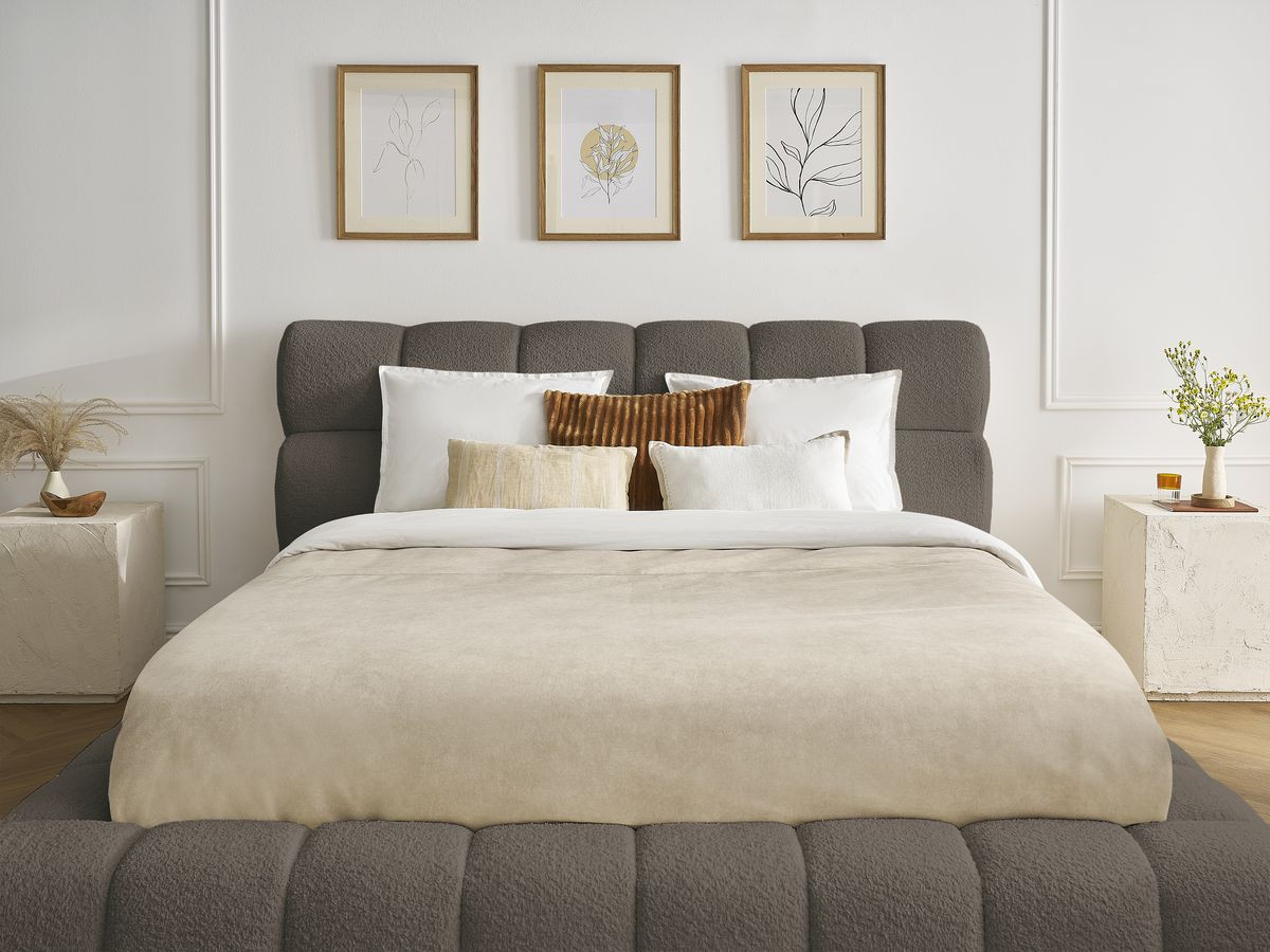 Lit coffre MONT-BLANC tissu bouclette