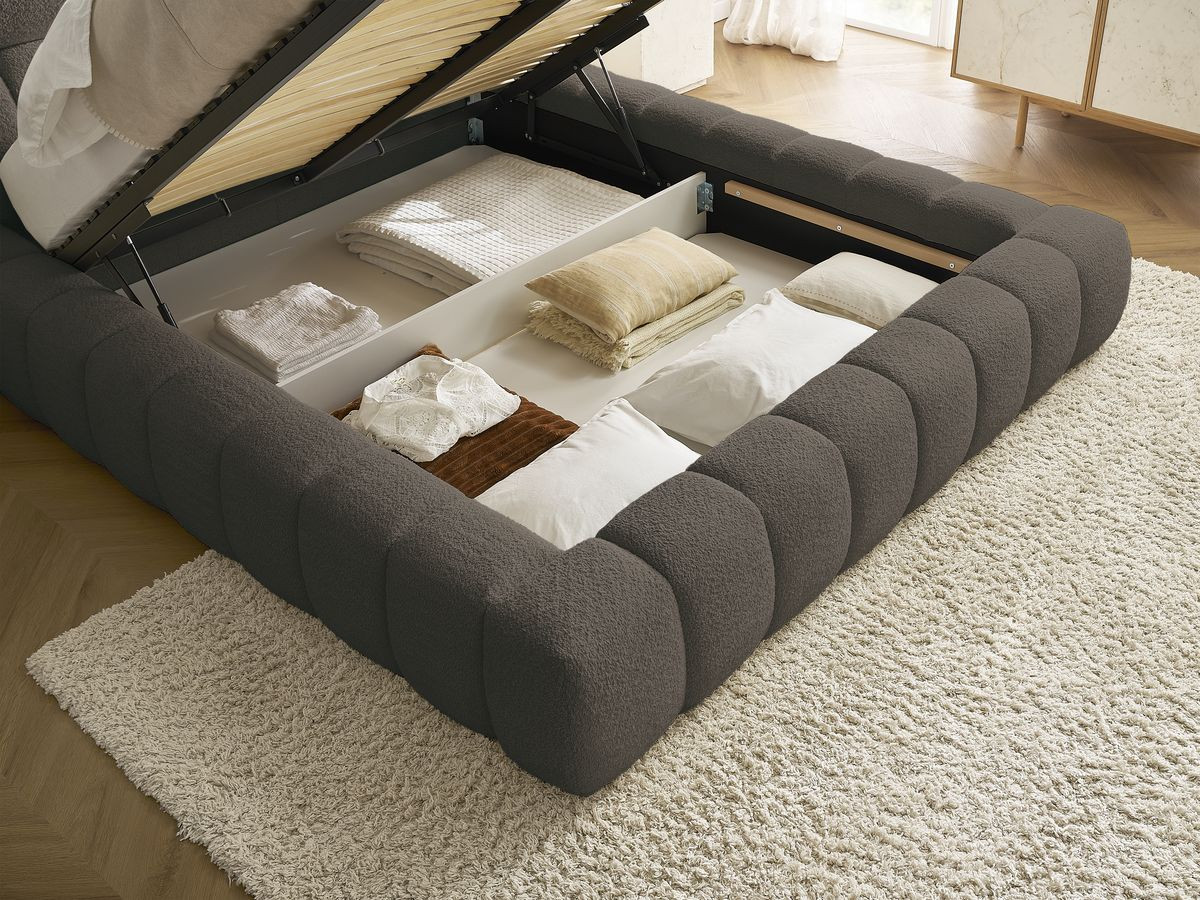 Lit coffre MONT-BLANC tissu bouclette