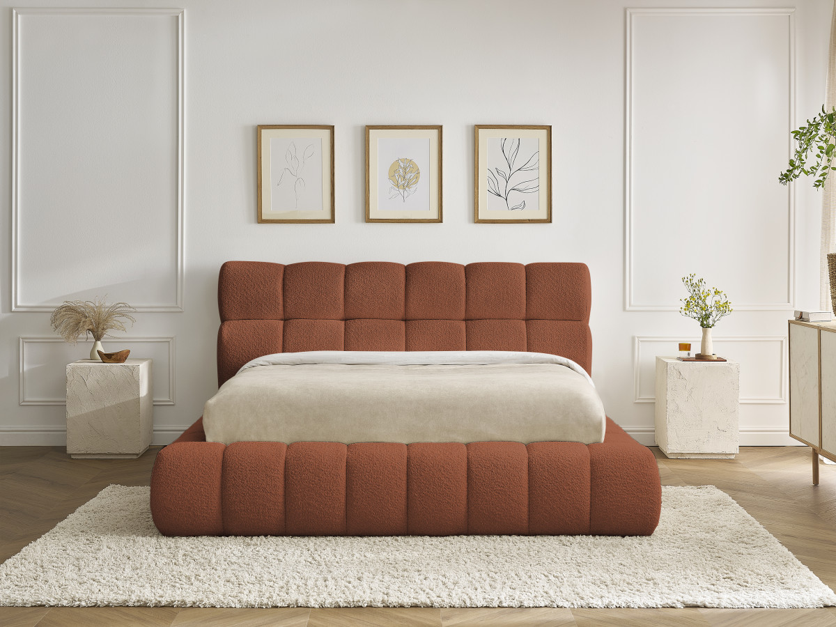 Lit coffre MONT-BLANC tissu bouclette