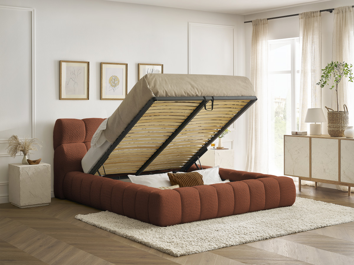 Lit coffre MONT-BLANC tissu bouclette