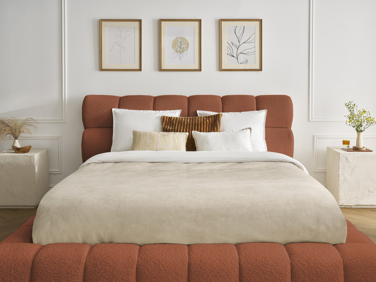 Lit coffre MONT-BLANC tissu bouclette