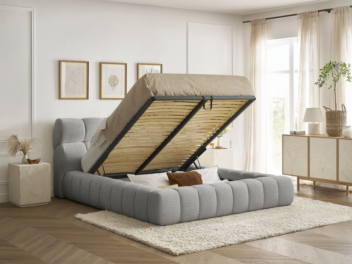 Lit coffre MONT-BLANC tissu bouclette