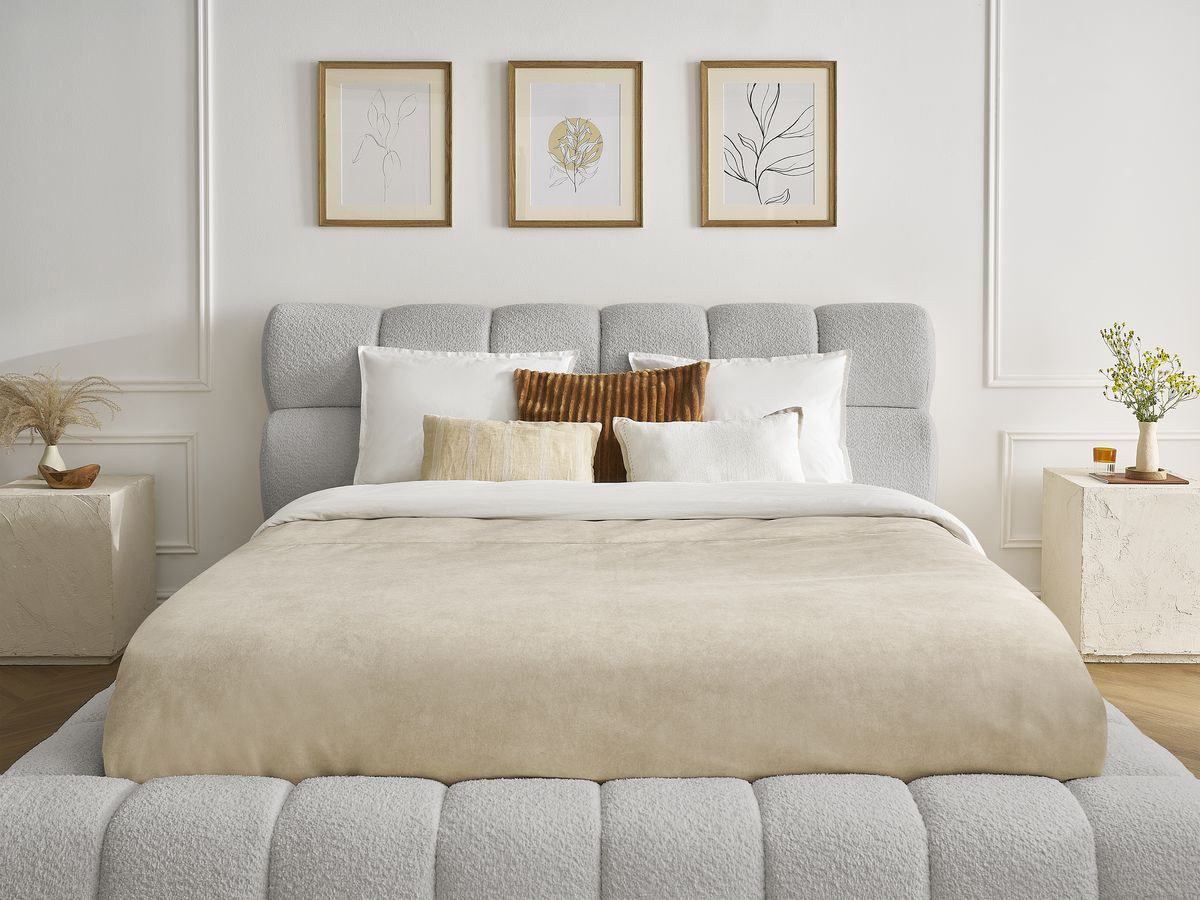 Lit coffre MONT-BLANC tissu bouclette