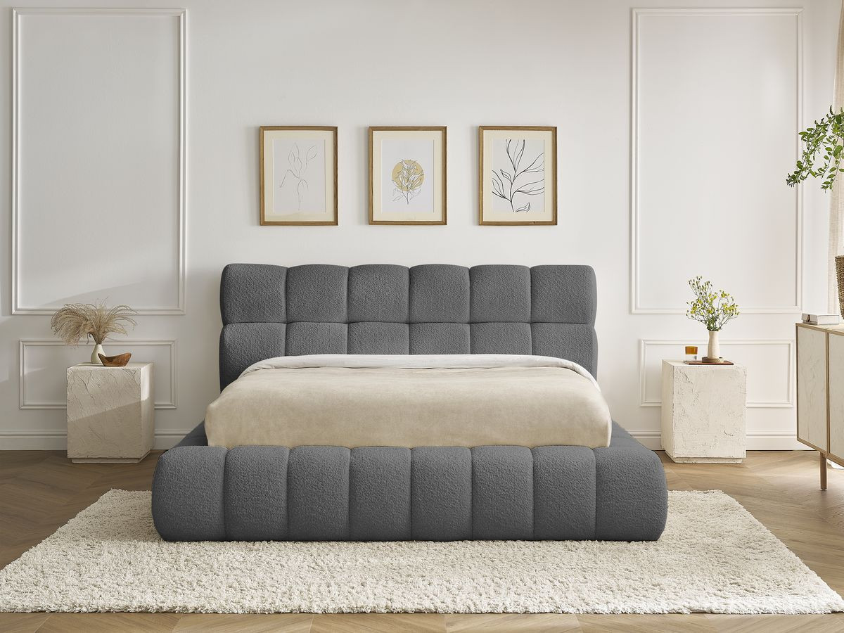 Lit coffre MONT-BLANC tissu bouclette