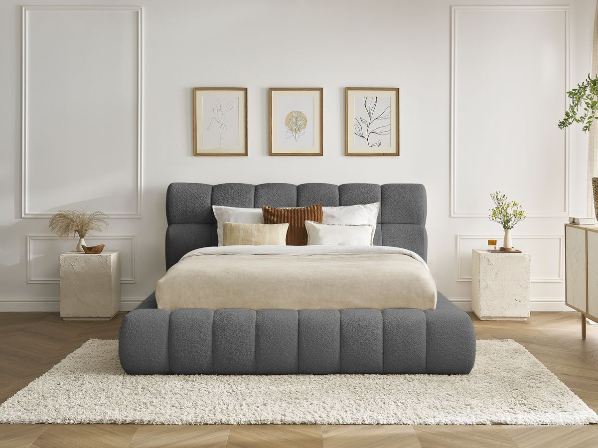 Lit coffre MONT-BLANC tissu bouclette