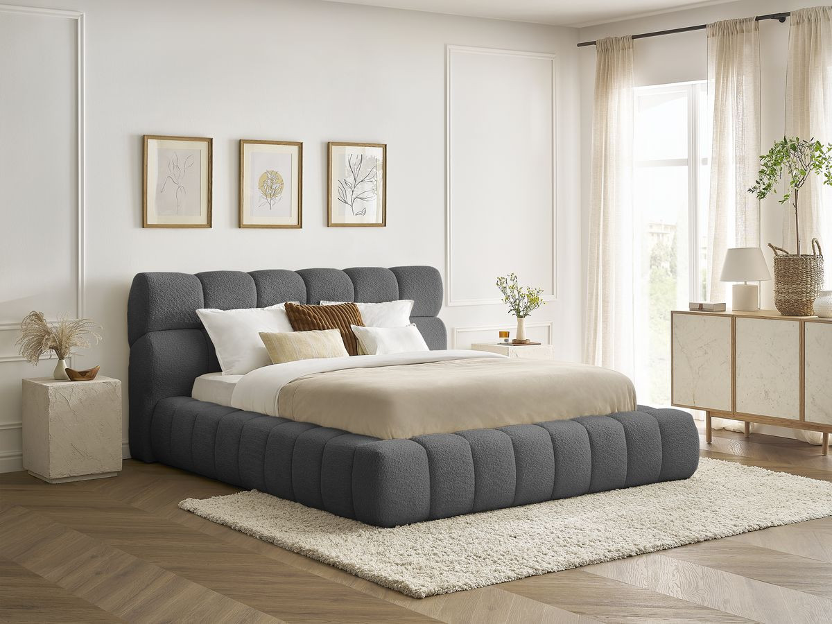 Lit coffre MONT-BLANC tissu bouclette