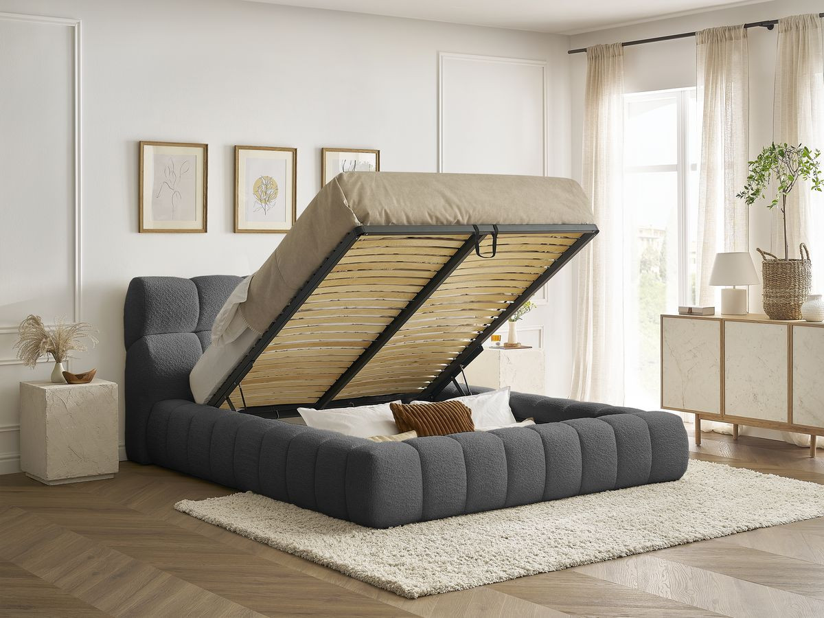 Lit coffre MONT-BLANC tissu bouclette