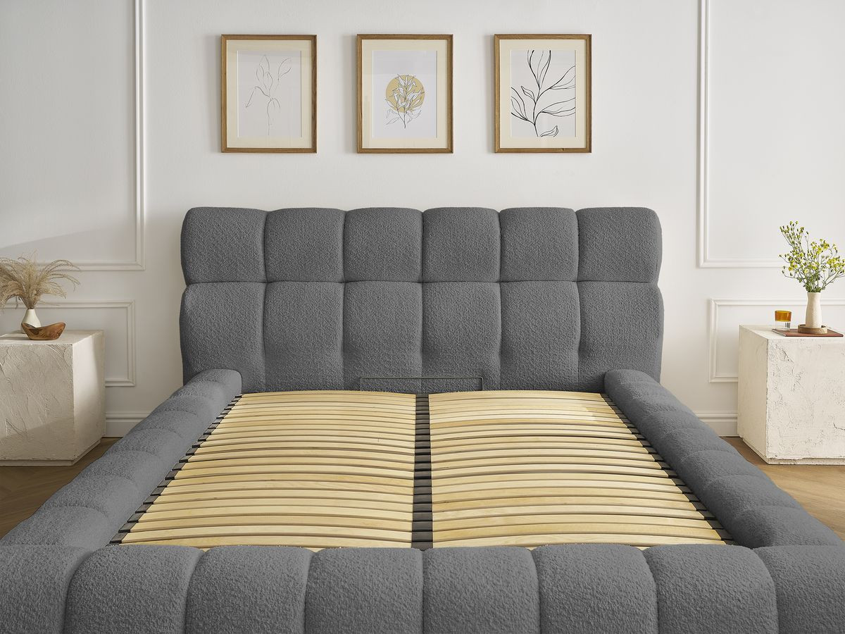 Lit coffre MONT-BLANC tissu bouclette