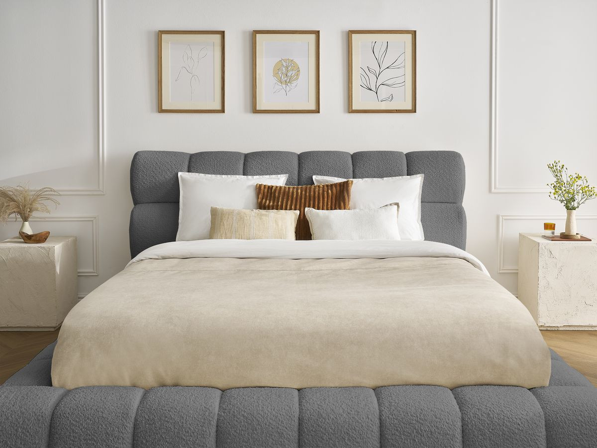 Lit coffre MONT-BLANC tissu bouclette