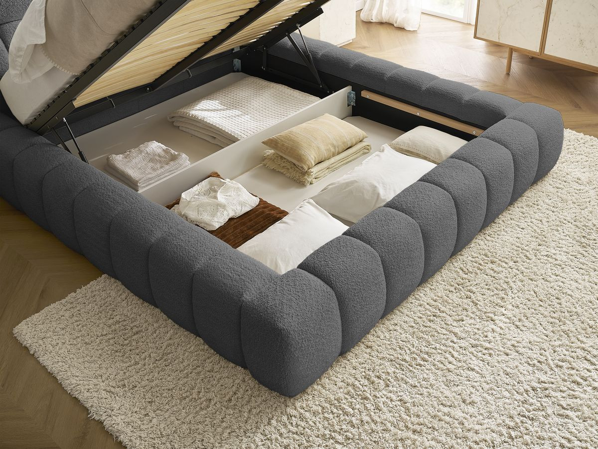 Lit coffre MONT-BLANC tissu bouclette
