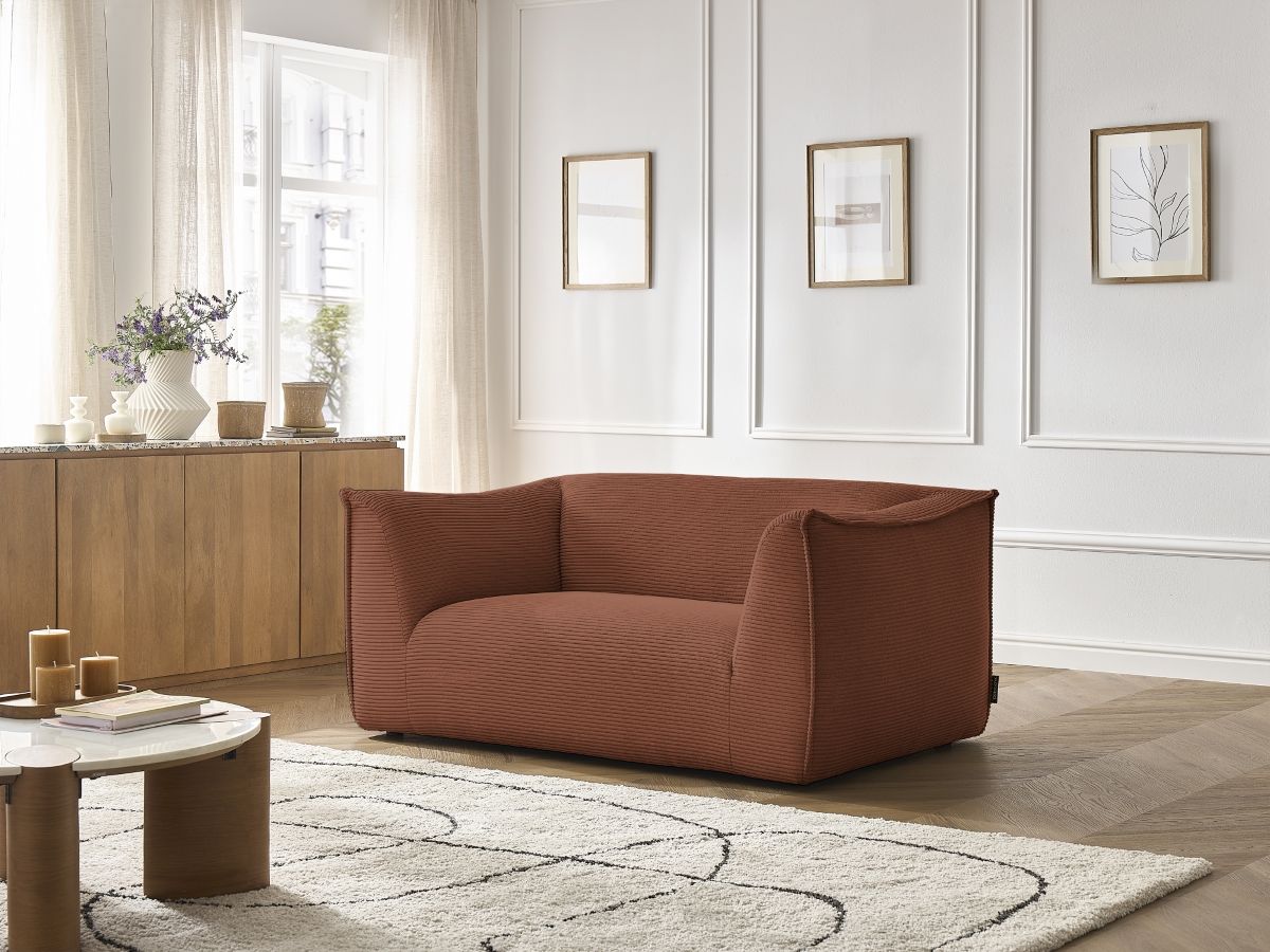 Canapé droit 2 places GIORGIA velours côtelé orange — vue 5