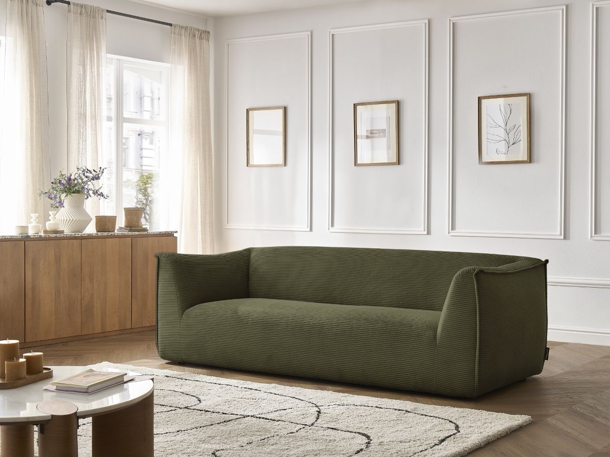 Canapé droit 3 places GIORGIA velours côtelé vert — vue 5