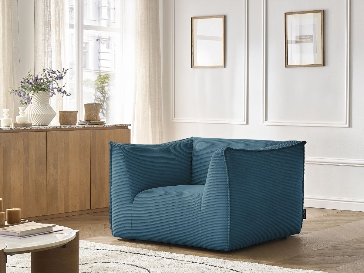 Fauteuil GIORGIA velours côtelé bleu clair — vue 5