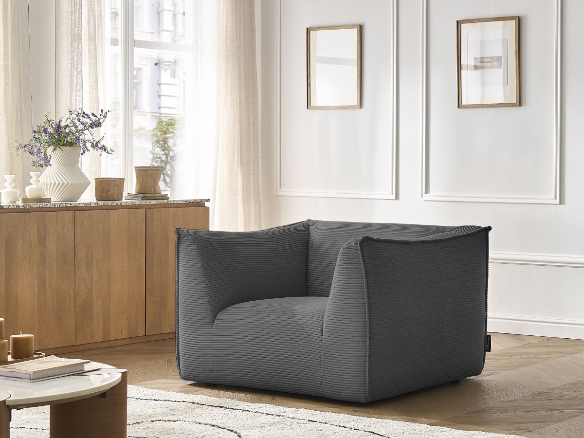 Fauteuil GIORGIA velours côtelé gris foncé — vue 5
