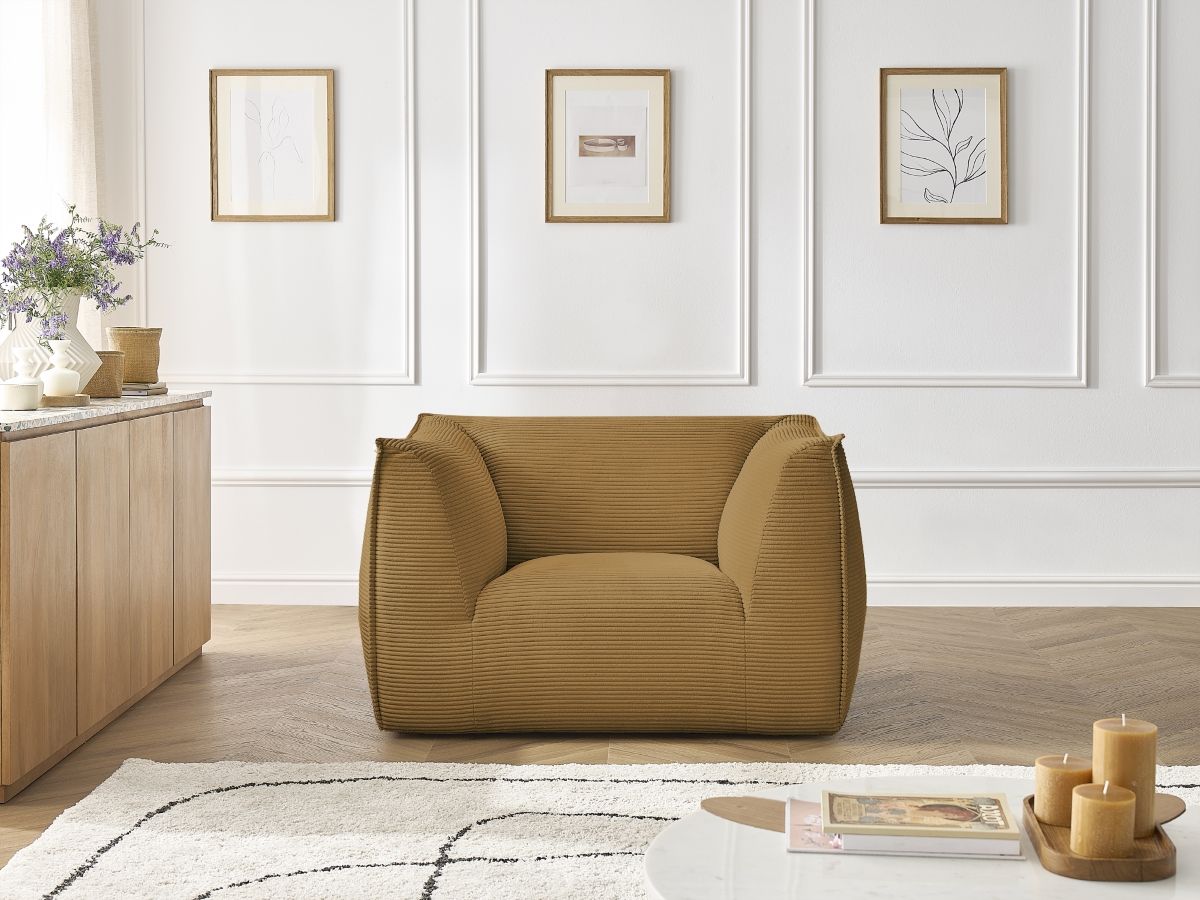 Canapé d'angle fixe EVEREST tissu chiné - Orange - Angle droit - 10 coussins