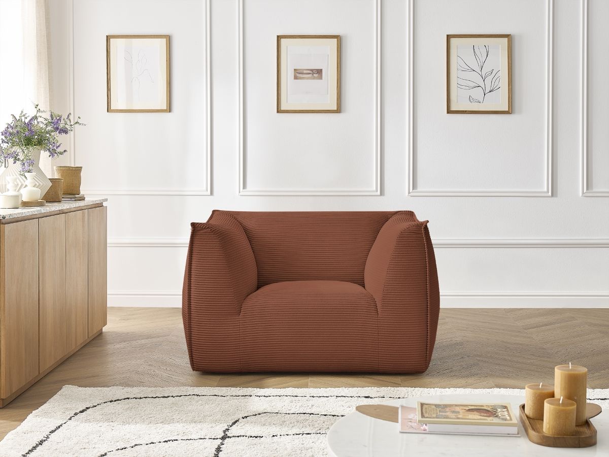 Canapé d'angle fixe EVEREST tissu chiné - Orange - Angle droit - 10 coussins