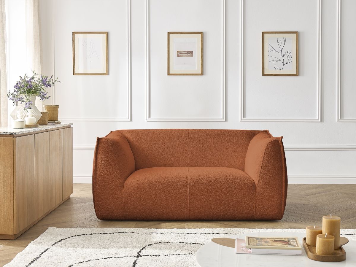 Canapé d'angle fixe EVEREST tissu chiné - Orange - Angle droit - 10 coussins