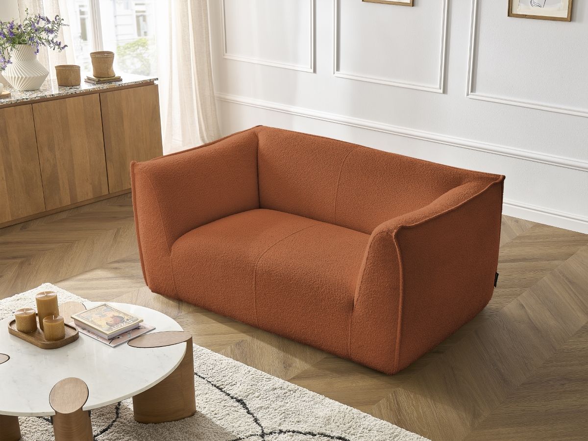 Canapé d'angle fixe EVEREST tissu chiné - Orange - Angle droit - 10 coussins