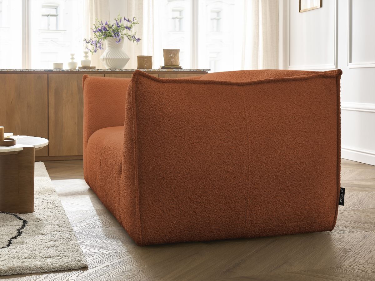 Canapé d'angle fixe EVEREST tissu chiné - Orange - Angle droit - 10 coussins