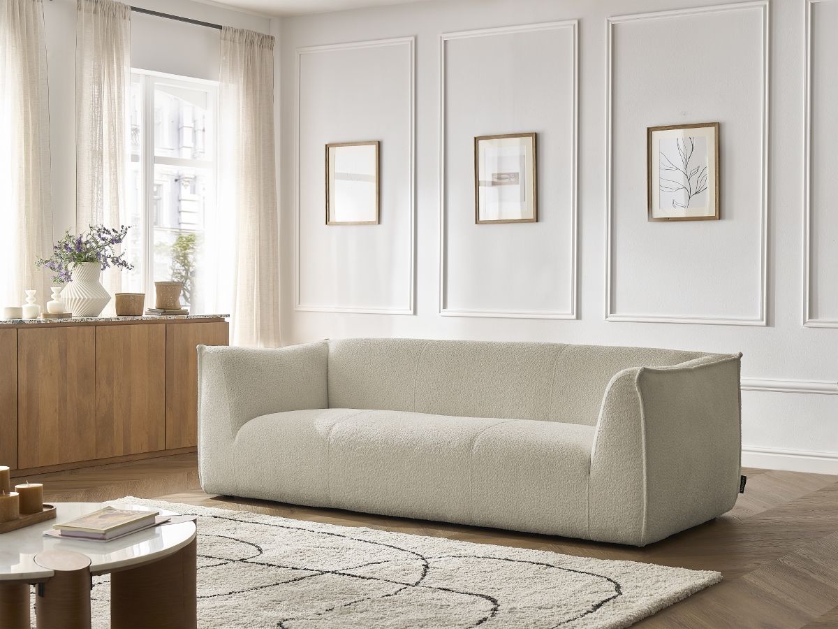 Canapé droit 3 places GIORGIA bouclette beige — vue 5