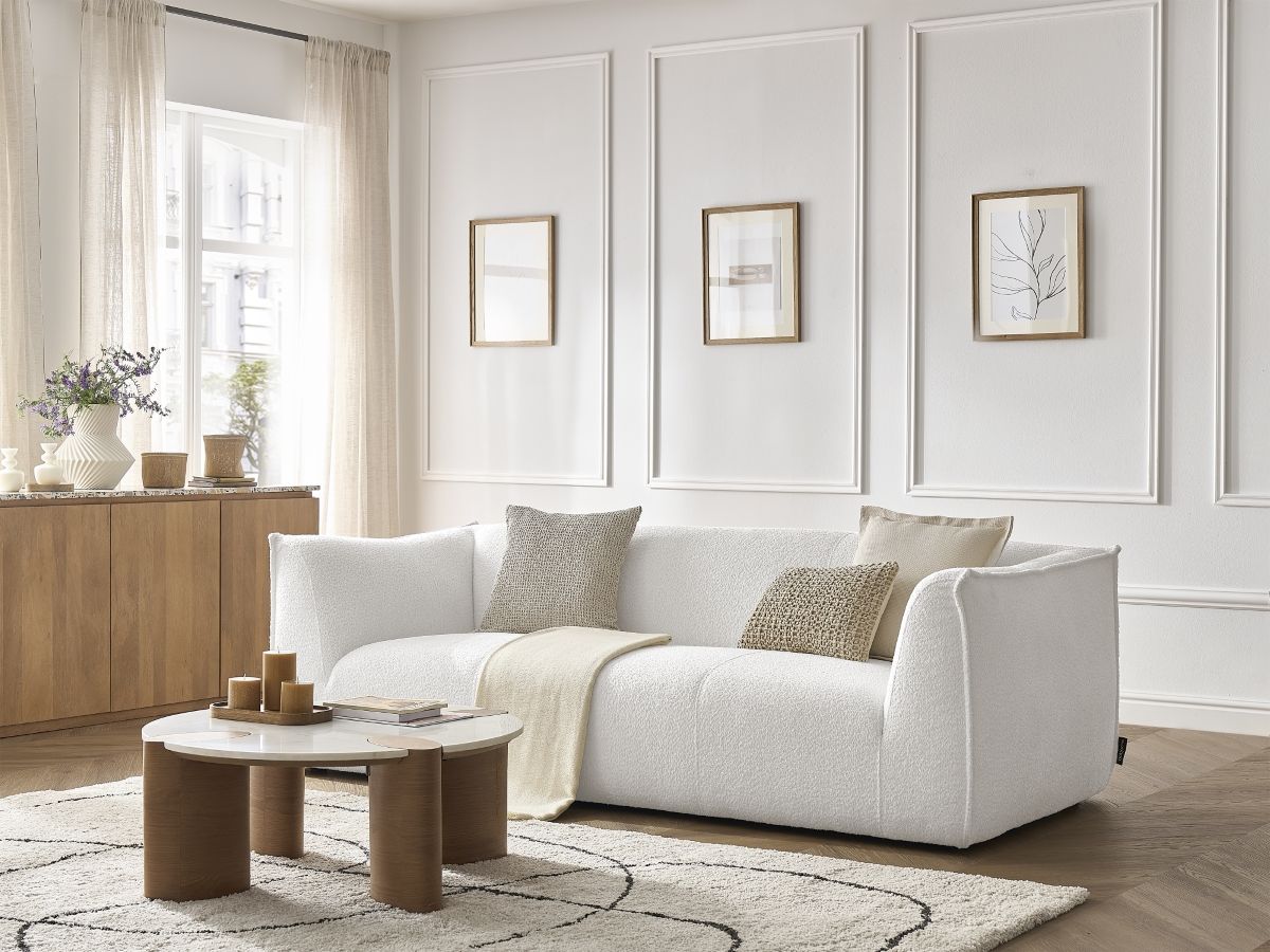 Canapé droit 3 places GIORGIA bouclette blanc