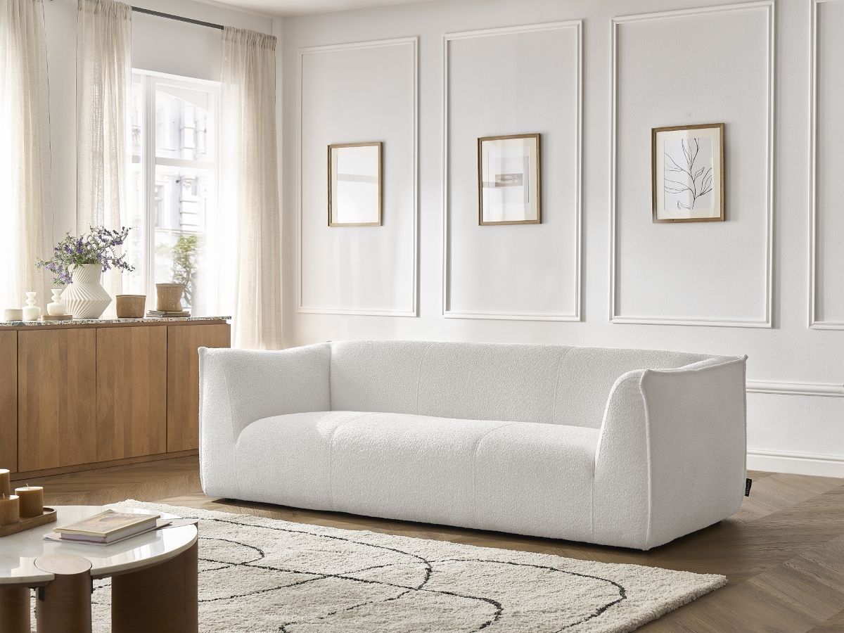 Canapé droit 3 places GIORGIA bouclette blanc — vue 5