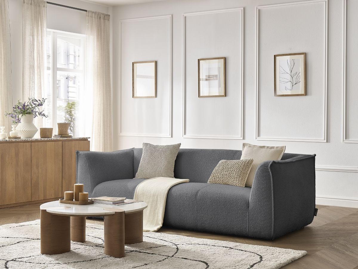 Canapé droit 3 places GIORGIA bouclette gris foncé