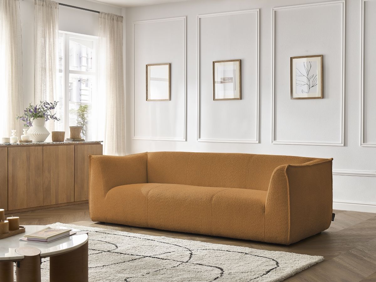 Canapé droit 3 places GIORGIA bouclette jaune — vue 5