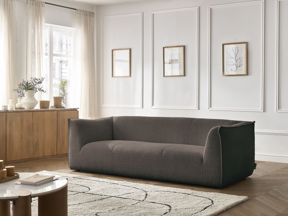 Canapé droit 3 places GIORGIA bouclette marron — vue 5