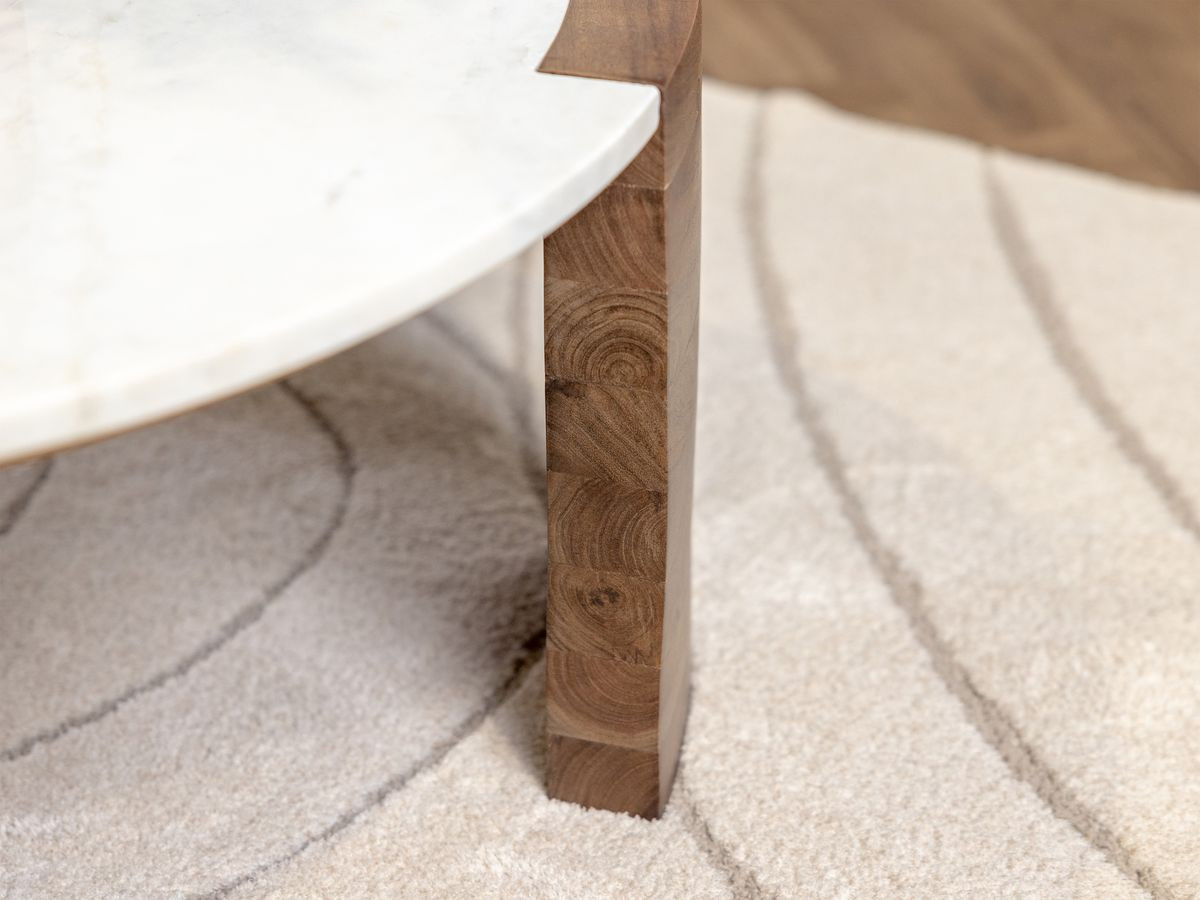 Ronde salontafel D.85 cm TORVI marmeren blad en massief acaciahouten poten