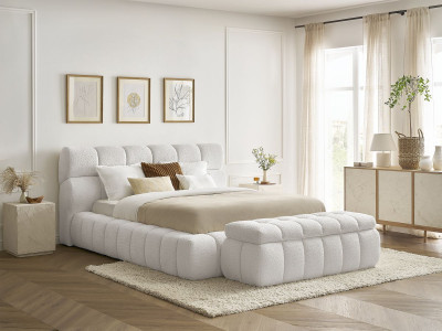 Lit coffre MONT-BLANC + Bout de lit MONT-BLANC tissu bouclette