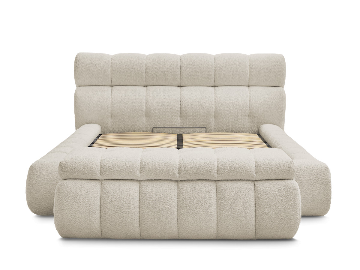 Lit coffre MONT-BLANC + Bout de lit MONT-BLANC tissu bouclette