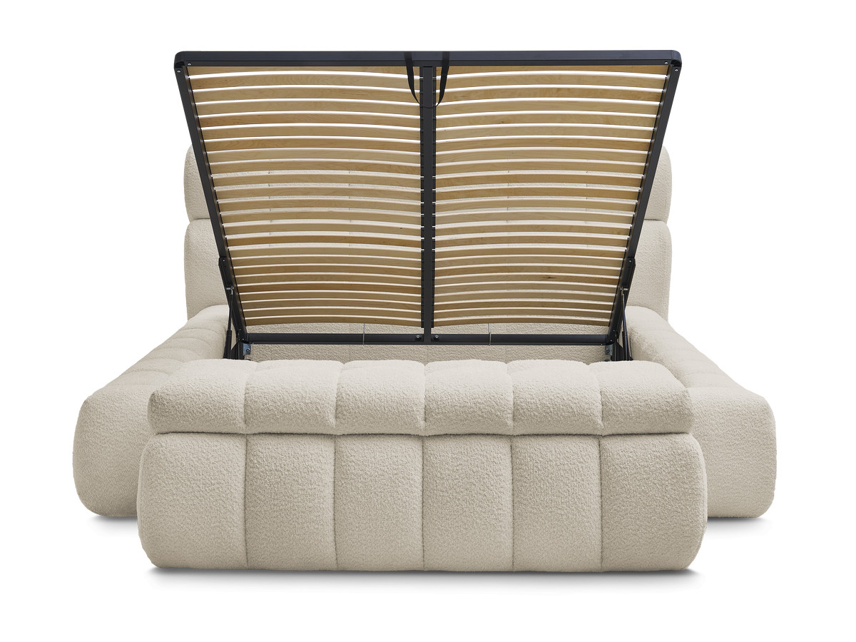 Lit coffre MONT-BLANC + Bout de lit MONT-BLANC bouclette beige 140x190 + bout de lit — vue 6